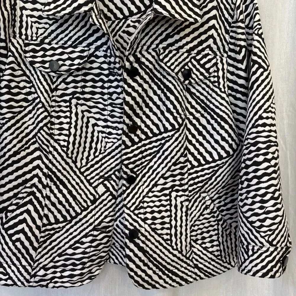 EUC Ruby Road Size 14 Blazer Jacket Black White Wavy Career Zebra Long‎ Sleeves